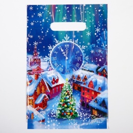 Пакет с вруб.ручк.20х30 Волшебная ночь (Елка на площади) (100)